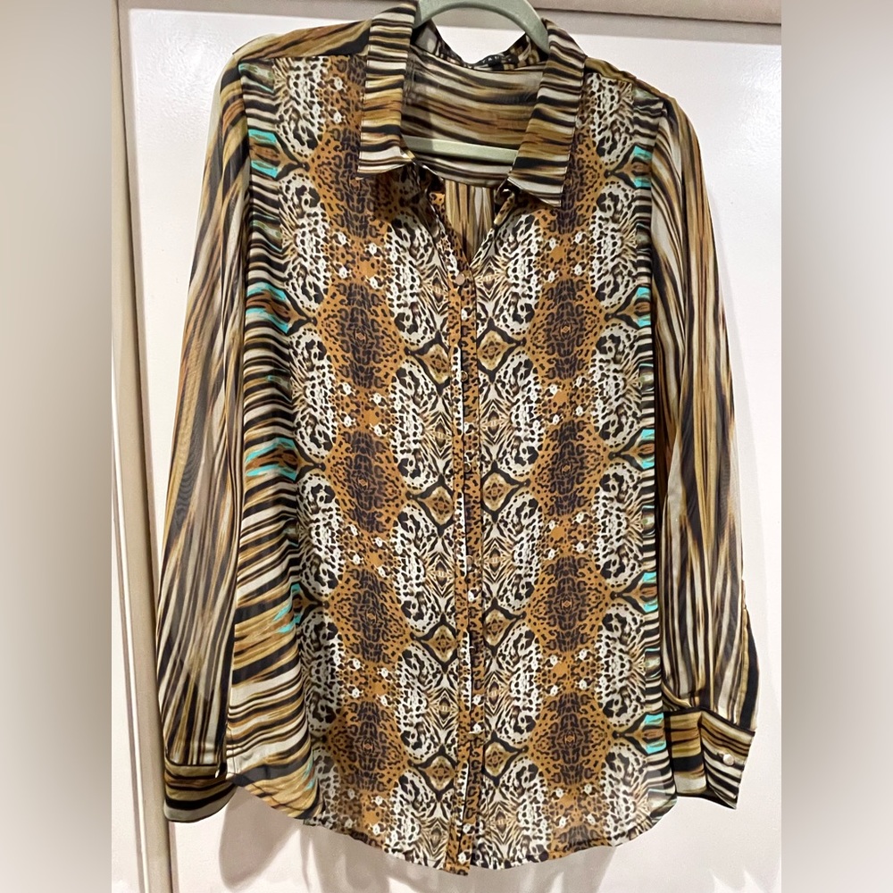 Multicolored animal print blouse, size XL